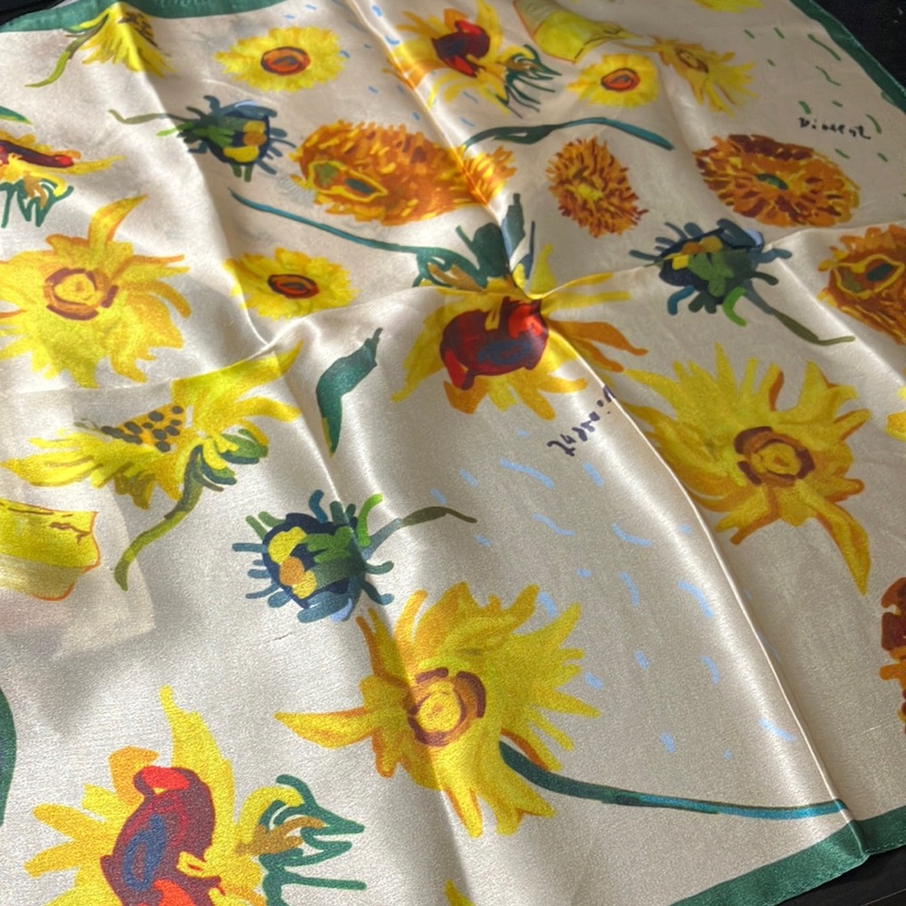 100% silk scarf bandana sunflower oil painting style B